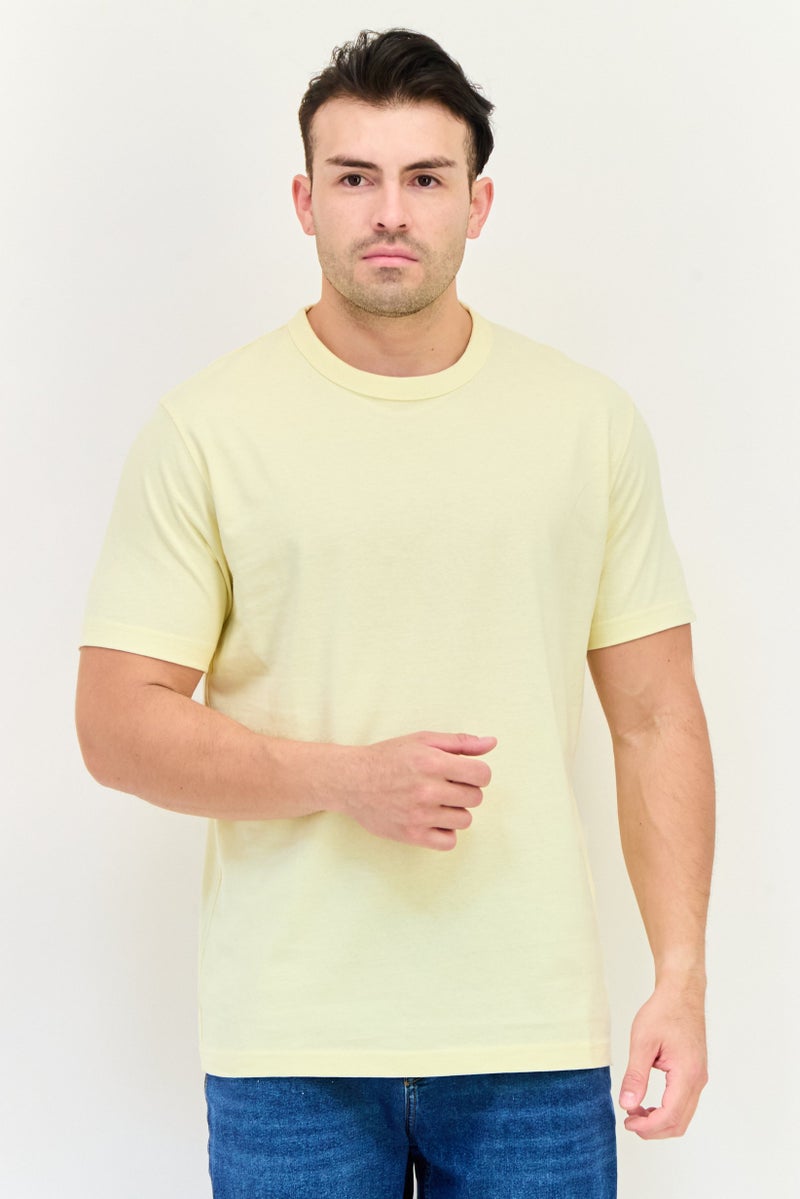 Celio Men Crew Neck Short Sleeve Solid T Shirt, Yellow - Image 1